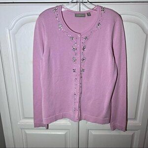 Croft&Barrow Women’s Cardigan w/Embellished‎ Rhinestone, Size M Pink